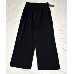 Halara Womens Black Wide Leg Work Pants Medium Petite Pockets High Rise Zipper
